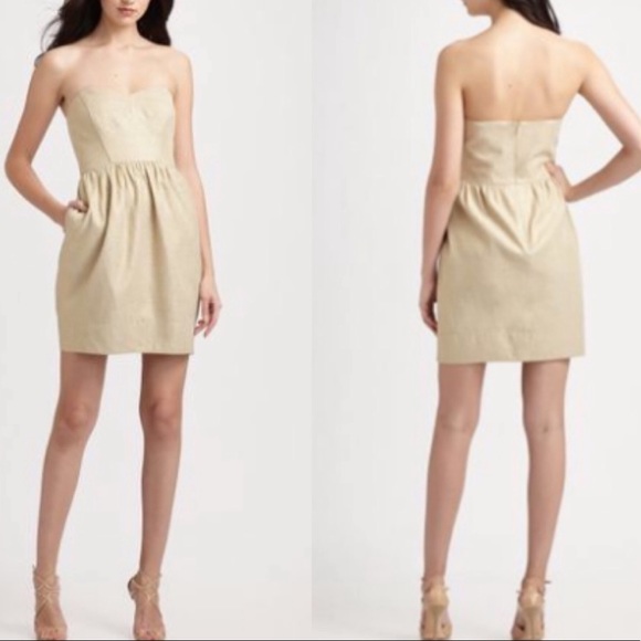 Shoshanna Dress Strapless Gold Metallic Mini Cocktail Party Gold Metallic Size 4 - Picture 1 of 11